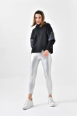 FTZ Women Kadın Deri Detaylı Sweatshırt  Siyah RBN4024 - 2