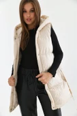 FTZ Women Kadın Kapüşonlu Kemer Detaylı Şişme Yelek  Beige RBN2030 thumbnail 5