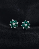 Zümrüt Taşlı Elegant Stylish Night Kadın Gümüş Küpe - 4