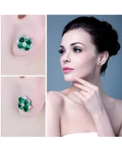 Zümrüt Taşlı Elegant Stylish Night Kadın Gümüş Küpe - 3