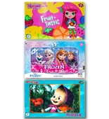 Frozen Elsa, Çilek Kız, Maşa ile Koca Ayı 3 lü Frame Puzzle Set - 1