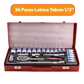 Lokma Takımı 24 Parça Uzatma T Kolu Buji Lokma Araç Tamir Cırcırlı Yüksek Kalite 1/2 Dr Socket Set - 1