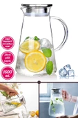 Borosilikat Cam Sürahi Karaf Cam Kulplu Metal Kapaklı Sıcak Soğuk Kokteyl Meşrubat Sürahisi 1600 ml - 1