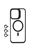 iPhone 15 Pro Kılıf Magsafe Wireless Şarj Özellikli Standlı Magsafe Klon Lensli Kapak - 3