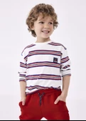 Mayoral Çizgili Beyaz Çocuk Tshirt - 1