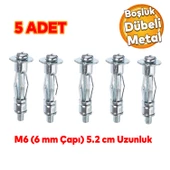 Çelik Alçıpan Boşluk Dübel FRT Tuğla Duvar Bims Paraşüt Dübeli 6x52 Metal 5 Adet - 1