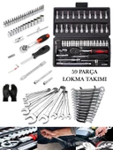 ROWERMAX 59 Parça 46 Mini Lokma Otomatik Cırcırlı 14 12 Parça Kombine Anahtar Lokma Takımı - 1