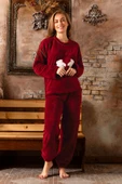 Nisanca Tam Peluş Kışlık Kadın Pijama Takımı- Polar Yılbaşı Pijaması - 12