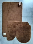 Ultrasoft Düz Kahve 3’lü Banyo Halısı Paspası Seti Kaymaz Deri Tabanlı Yıkanabilir Klozet Takımı - 1