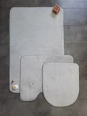 Ultrasoft Düz Gümüş Gri 3’lü Banyo Paspası Halısı Seti Kaymaz Tabanlı Yıkanabilir Klozet Takımı - 1