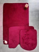 Ultrasoft Düz Mürdüm 3’lü Banyo Halısı Paspası Seti Kaymaz Deri Tabanlı Yıkanabilir Klozet Takımı - 1
