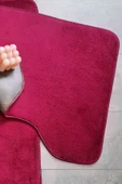 Ultrasoft Düz Mürdüm 3’lü Banyo Halısı Paspası Seti Kaymaz Deri Tabanlı Yıkanabilir Klozet Takımı - 5