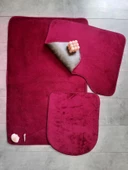 Ultrasoft Düz Mürdüm 3’lü Banyo Halısı Paspası Seti Kaymaz Deri Tabanlı Yıkanabilir Klozet Takımı - 2