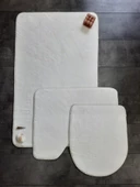 Ultrasoft Düz Krem 3’lü Banyo Halısı Paspası Seti Kaymaz Tabanlı Makinede Yıkanabilir Klozet Takımı - 1