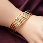 5 Sıra Sarı Altın Kaburga Kelepçe Bileklik thumbnail 2