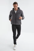 TOMMY LIFE Antrasit Fermuarlı Kapüşonlu Standart Kalıp Erkek Şişme Mont - 88167 T11ER-88167 - 2