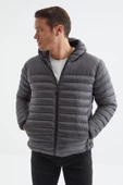 TOMMY LIFE Antrasit Fermuarlı Kapüşonlu Standart Kalıp Erkek Şişme Mont - 88167 T11ER-88167 - 1