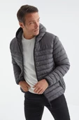TOMMY LIFE Antrasit Fermuarlı Kapüşonlu Standart Kalıp Erkek Şişme Mont - 88167 T11ER-88167 - 3