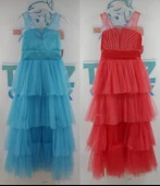 Önü Kısa Arkası Uzun Kat Kat Tül Etekli Kız Çocuk Abiye Elbise thumbnail 1