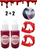 2 Adet Vampir Kanı 2 Adet Vampir Dişi Yapay Tiyatro Kanı Şaka Oyuncak Kırmızı thumbnail 1