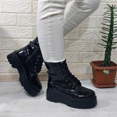 M.P 1425 Siyah Rugan 4cm Tabanlı İçi Tüylü Polar Parlak Kadın Bot - 6