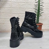 M.P 1425 Siyah Rugan 4cm Tabanlı İçi Tüylü Polar Parlak Kadın Bot - 9