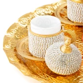 Kahve Fincanı Seti Dekoratif Hediyelik Sade Taş Sarmaşık 6'lı Türk Kahve Fincanı Takımı Altın - 3