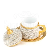 Kahve Fincanı Seti Dekoratif Hediyelik Sade Taş Sarmaşık 6'lı Türk Kahve Fincanı Takımı Altın - 4