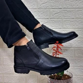 M.P 4204 Siyah Hakiki Deri Bağacaksız Fuspetli Sıcak Astar Erkek Bot - 4