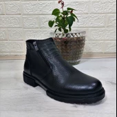 M.P 4204 Siyah Hakiki Deri Bağacaksız Fuspetli Sıcak Astar Erkek Bot - 11