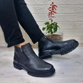 M.P 4204 Siyah Hakiki Deri Bağacaksız Fuspetli Sıcak Astar Erkek Bot - 1