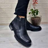 M.P 4204 Siyah Hakiki Deri Bağacaksız Fuspetli Sıcak Astar Erkek Bot - 5