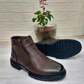 M.P 4204 Kahve Hakiki Deri Bağacaksız Fuspetli Sıcak Astar Erkek Bot - 10