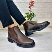 M.P 4204 Kahve Hakiki Deri Bağacaksız Fuspetli Sıcak Astar Erkek Bot - 3