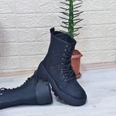 M.P 1387 Siyah Fermurlı Kalın Kaydırmaz Taban Kadın Postal Bot - 10