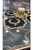 Arma Siyah Gold 6lı Kokteyl Kahve Sunum Peçetesi Maraş İşi Sırma Nakış İşlemeli Gardenya Sunumluk - 3