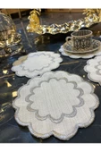 Galaxy Silver 6lı Kokteyl Kahve Sunum Peçetesi Maraş İşi Sırma Nakış İşlemeli Gardenya Sunumluk - 1
