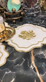 Liva Gold 6lı Kokteyl Kahve Sunum Peçetesi Maraş İşi Sırma Nakış İşlemeli Gardenya Sunumluk - 2