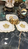 Liva Gold 6lı Kokteyl Kahve Sunum Peçetesi Maraş İşi Sırma Nakış İşlemeli Gardenya Sunumluk - 3