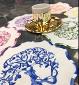 Multicolor 6lı Kokteyl Kahve Sunum Peçetesi Maraş İşi Sırma Nakış İşlemeli Gardenya Sunumluk - 2