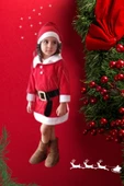 Kız Çocuk Noel Anne Yılbaşı Kostümü Etekli Şapkalı Elbise Yılbaşı Noel Baba Kostümü - 3