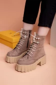 Nessa Bej Renkli Yüksek Tabanlı Süet Deri Kadın Bot - 2