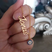 Vaoov 925 Ayar Gümüş Küçük Nazarlı İsim Kolye thumbnail 4