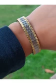 Şık ve modern Çelik Nomi Gold Silver Tırtıklı Bileklik - 1
