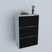 Moonlife 3 Kapaklı Kayar Raflı Ayakkabılık Siyah - 3