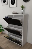 Moonlife 3 Kapaklı Kayar Raflı Ayakkabılık Siyah - 9
