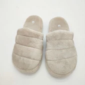 Yatay Dikişli Pofuduk Kadın Terlik Krem Renk - 9