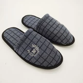 Lacivert Renk Kare Desenli Erkek Terlik - 1