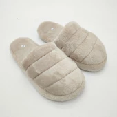 Yatay Dikişli Pofuduk Kadın Terlik Krem Renk - 6