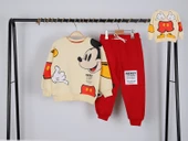 Unisex Çocuk Mickey Mouse Baskılı 3 İplik Şardonsuz Kışlık Sweat ve Eşofman Alt Üst Takım - 2